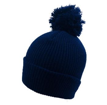 Solid Knitted PomPom Hat [Navy]